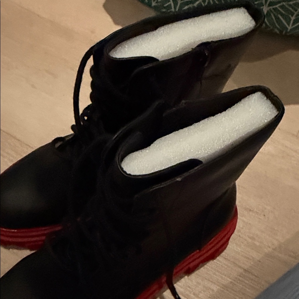 Black and Red Women's Lace-Up combat Boots - Picture 7 of 8